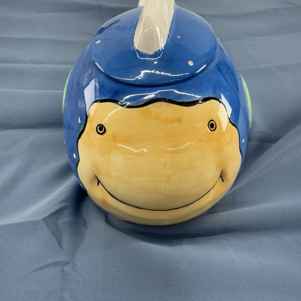 Certified International Coco Dowley Fish Canister Ceramic Blue Whine with Lid - Picture 5 of 9